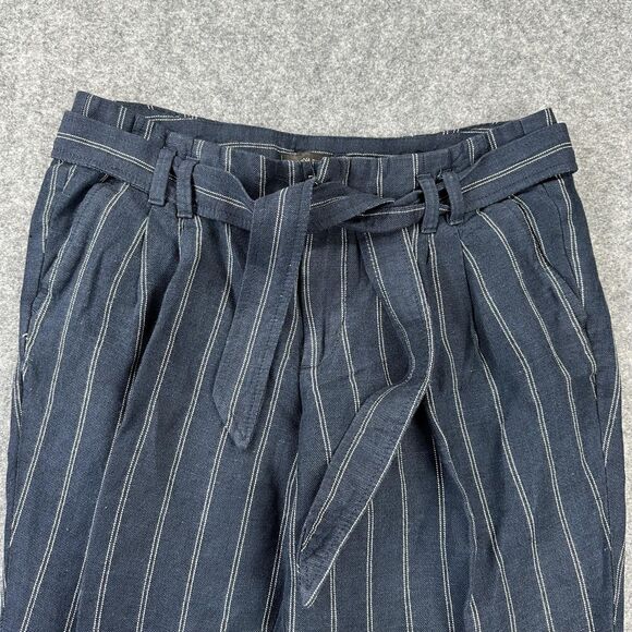 Banana Republic Avery Pants Womens 4 Petite Navy Stripe Linen Tie Waist Cropped - Picture 2 of 8
